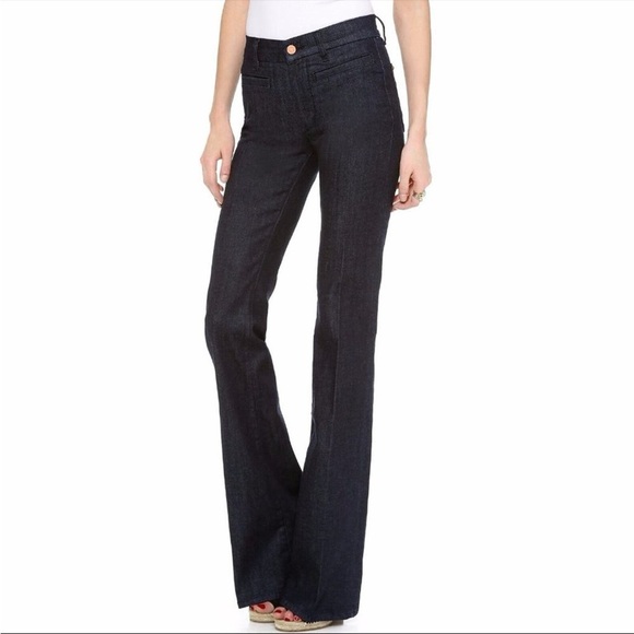 NWT MIH ANTHROPOLOGIE MARRAKESH JEANS MID RISE KICK FLARE RAW DARK BLUE SIZE 25 - Picture 1 of 7